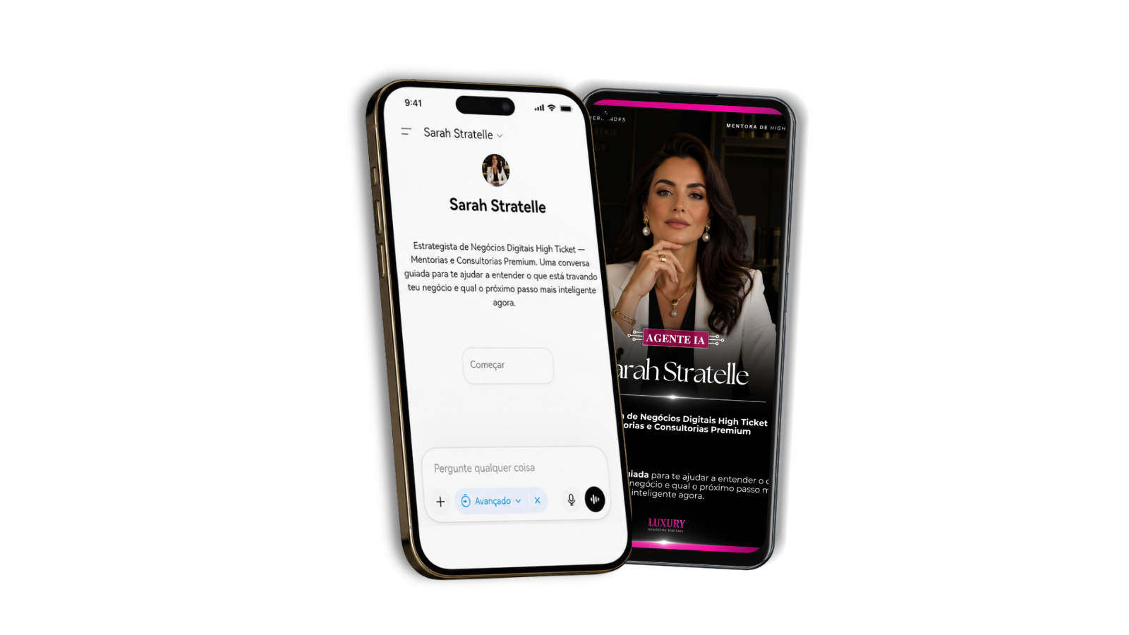 Sarah Stratelle apresentada em dois telemóveis